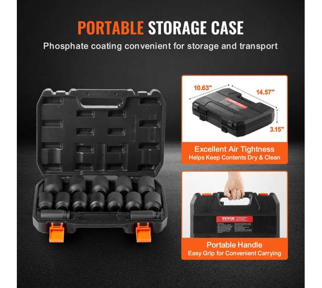 Ašinių veržlių smūginių galvučių rinkinys 12" 14 vnt.5