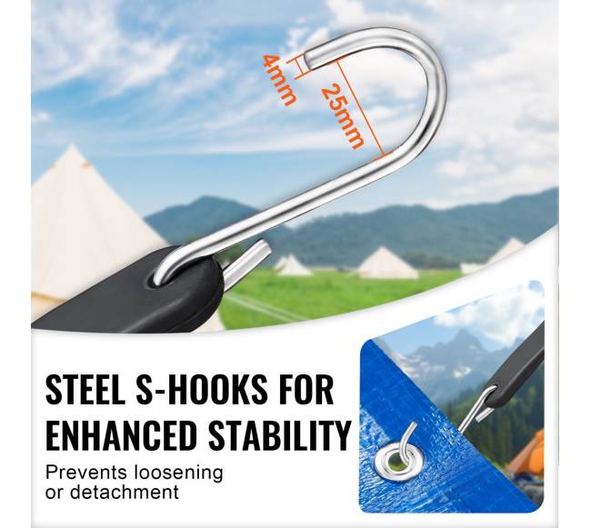 50 vnt plokščių elastingų virvių su S-kabliu rinkinys4