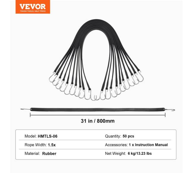 50 vnt plokščių elastingų virvių su S-kabliu rinkinys6