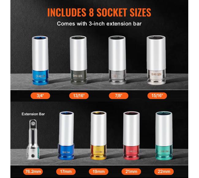 Ratlankių uždedamųjų veržlių galvučių rinkinys 122