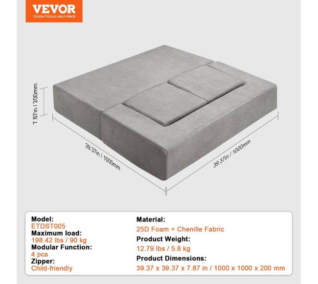 Vaikiška modulinė žaidimų sofa, 4 dalių6