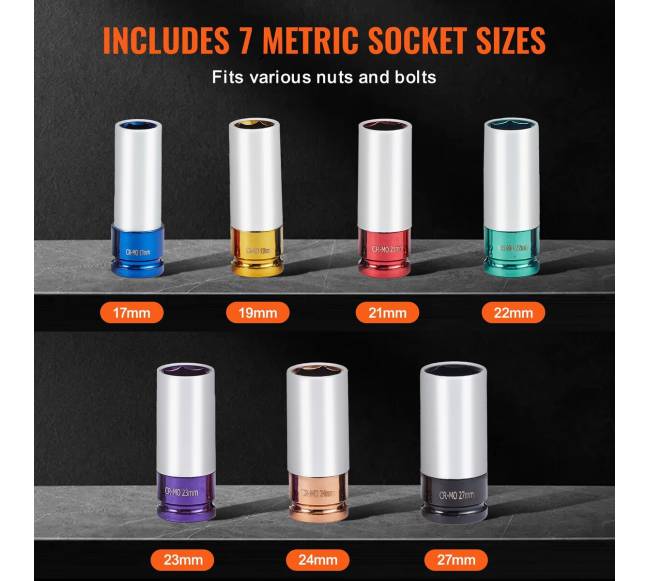 Ratlankių veržlių smūginis galvučių rinkinys 12"2