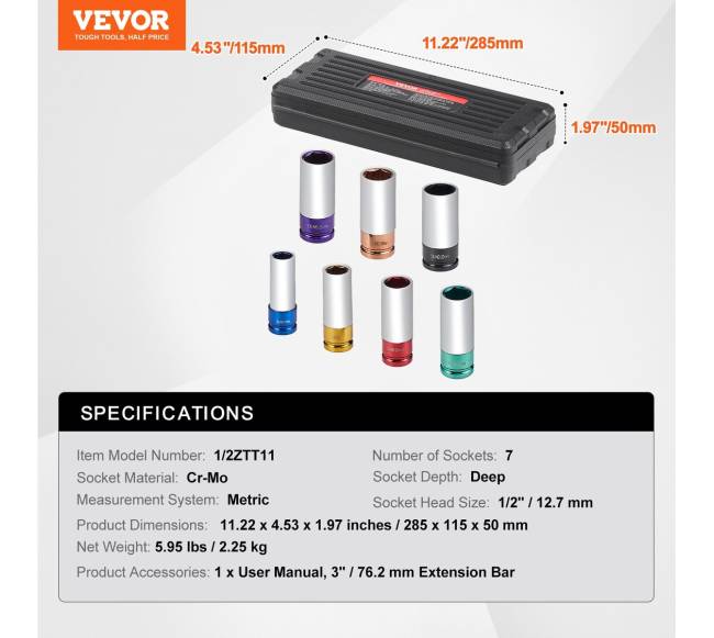 Ratlankių veržlių smūginis galvučių rinkinys 12"6