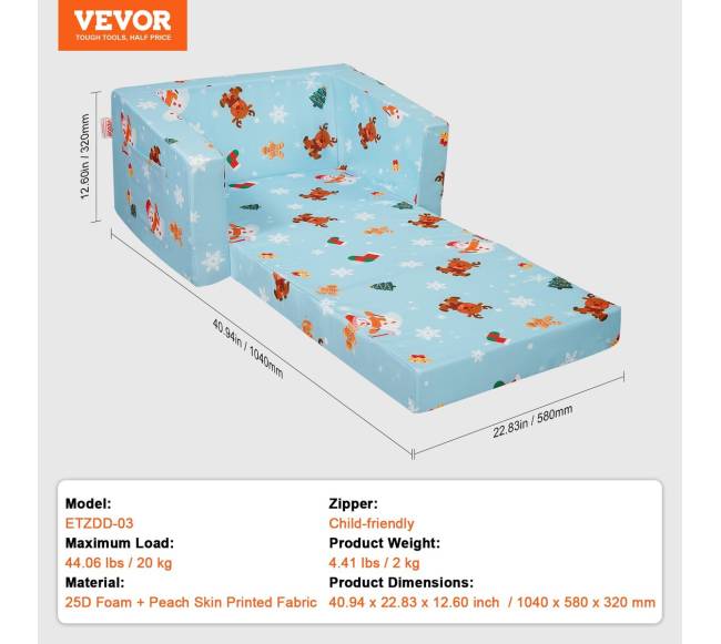 Sulankstoma vaikiška sofa-lova 2-in-16