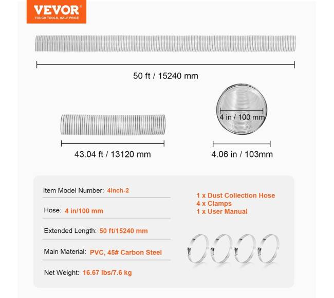 100 mm x 15 m dulkių šalinimo žarna PVC6