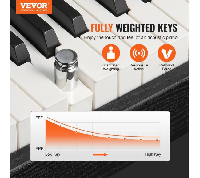 88 klavišų skaitmeninis pianinas su stovu ir suoleliu2