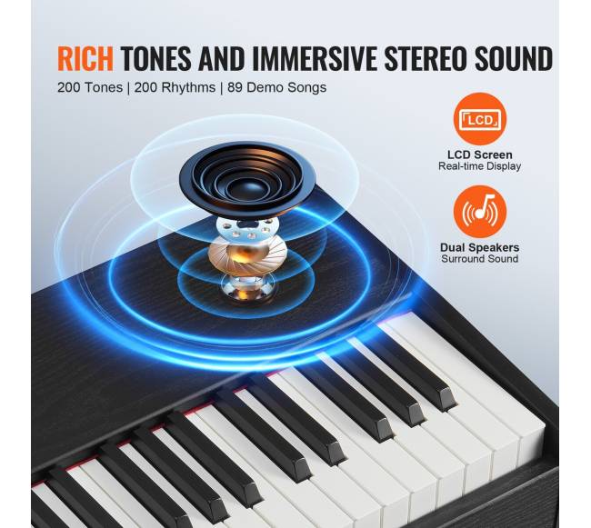 88 klavišų skaitmeninis pianinas su stovu ir suoleliu3