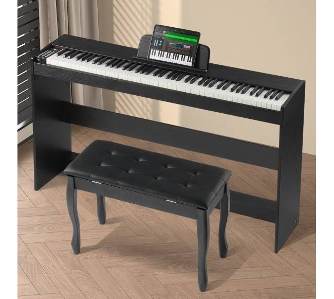 88 klavišų skaitmeninis pianinas su stovu ir suoleliu7