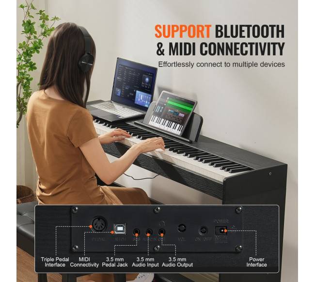 88 klavišų skaitmeninis pianinas su stovu5