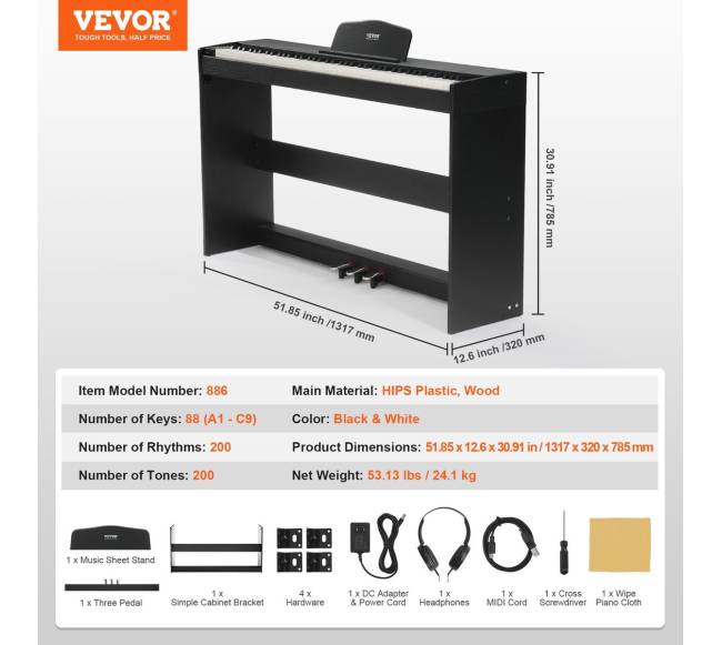 88 klavišų skaitmeninis pianinas su stovu6