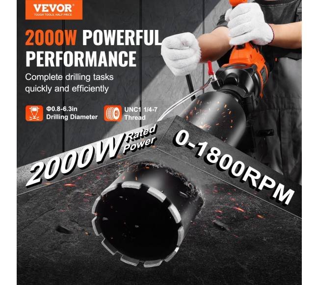 Šerdies gręžimo mašina su laikikliu, 2000W1