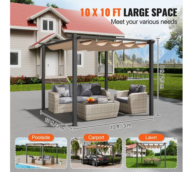 Lauko pergola su saulės uždangalu 3x3 m4