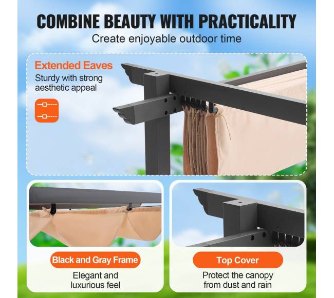 Lauko pergola su saulės uždangalu 3x3 m5