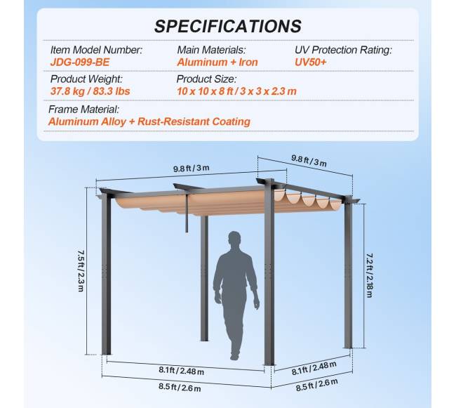 Lauko pergola su saulės uždangalu 3x3 m6