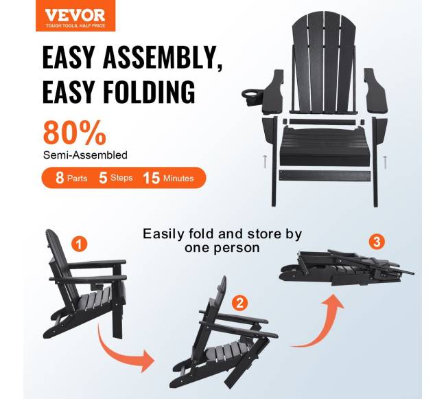 Plastikinės adirondako kėdės, 2 vnt., sulankstomos1