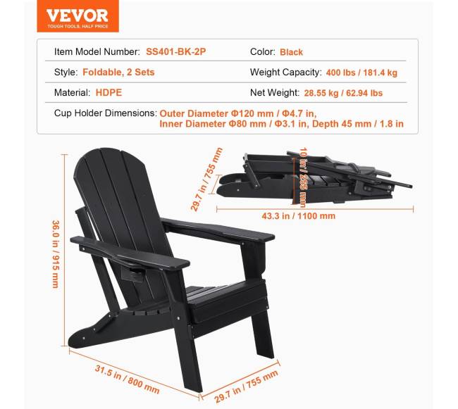 Plastikinės adirondako kėdės, 2 vnt., sulankstomos6