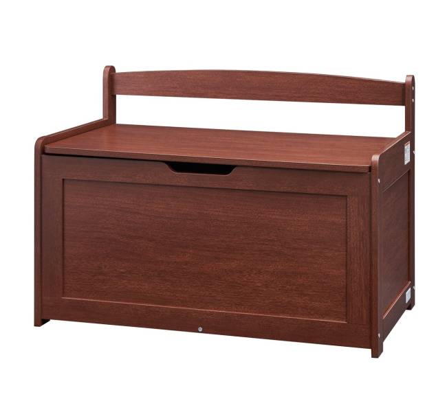 Vaikų žaislų dėžė-suolas, medinė, tamsiai ruda0
