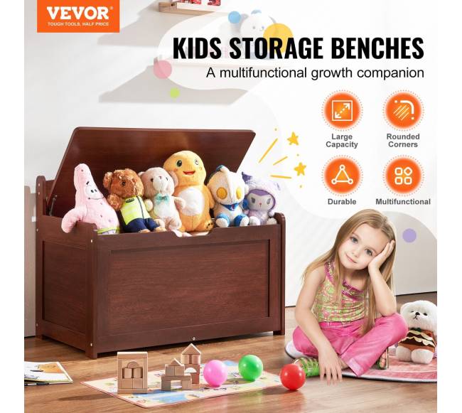 Vaikų žaislų dėžė-suolas, medinė, tamsiai ruda1