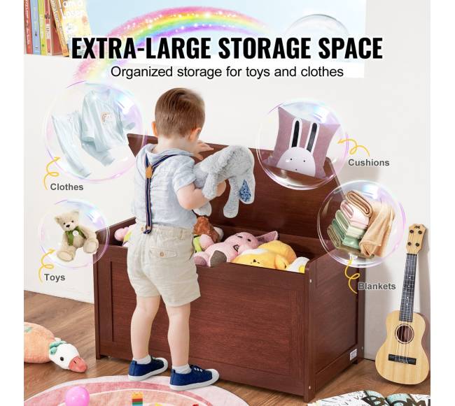 Vaikų žaislų dėžė-suolas, medinė, tamsiai ruda2