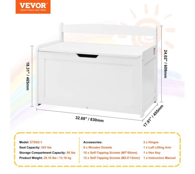 vaikiška žaislų laikymo suoliukas - žaislų dėžė6