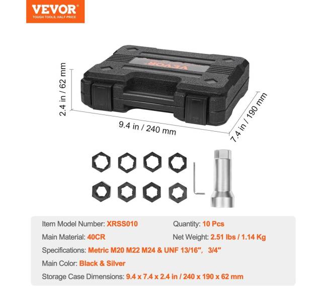 10 dalių ašių veržlių sriegiklių rinkinys6