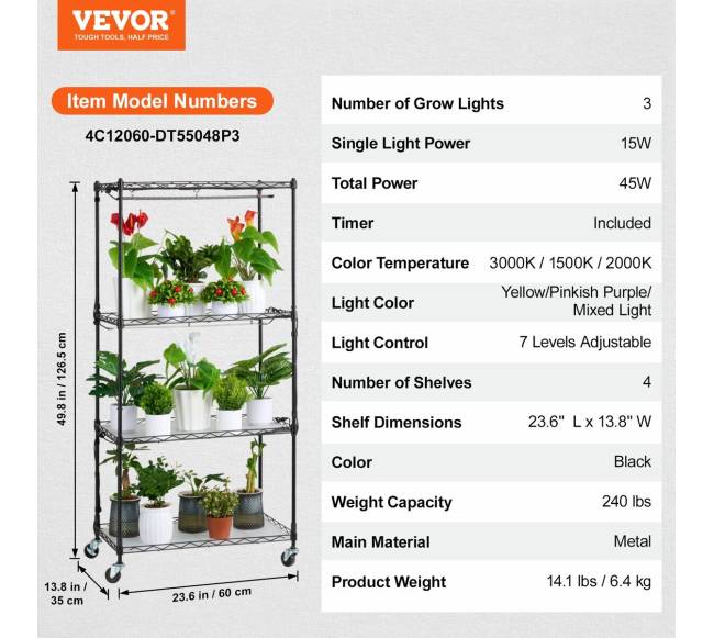 Augalų stovas su apšvietimu 4 juostos6