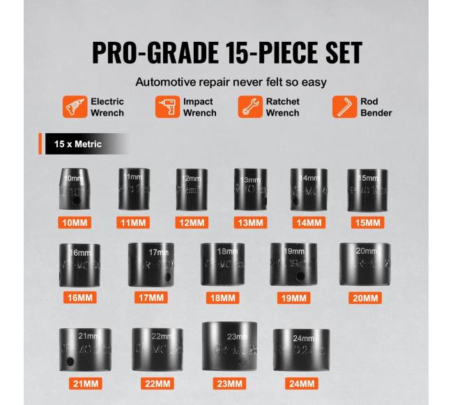 15 dalių smūginiai antgaliai 10-24 mm2