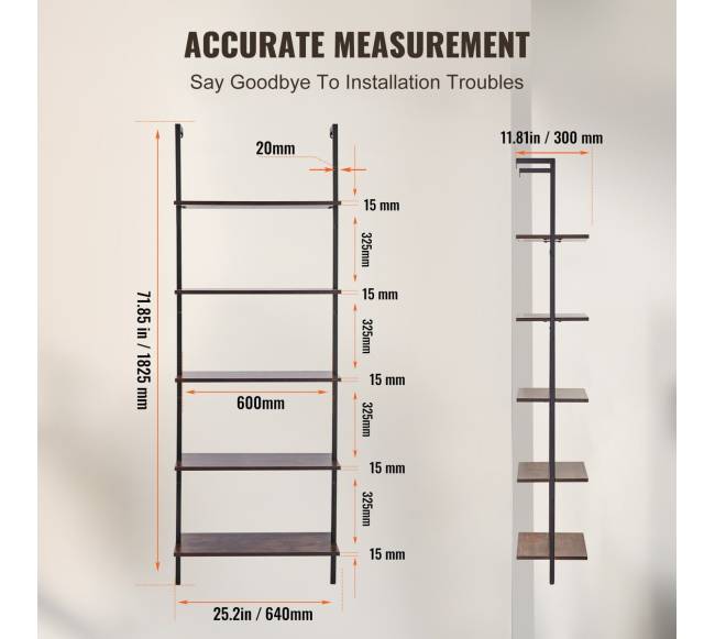 Pramoninė lentyna su 5 pakopomis 61cm montuojama ant sienos5