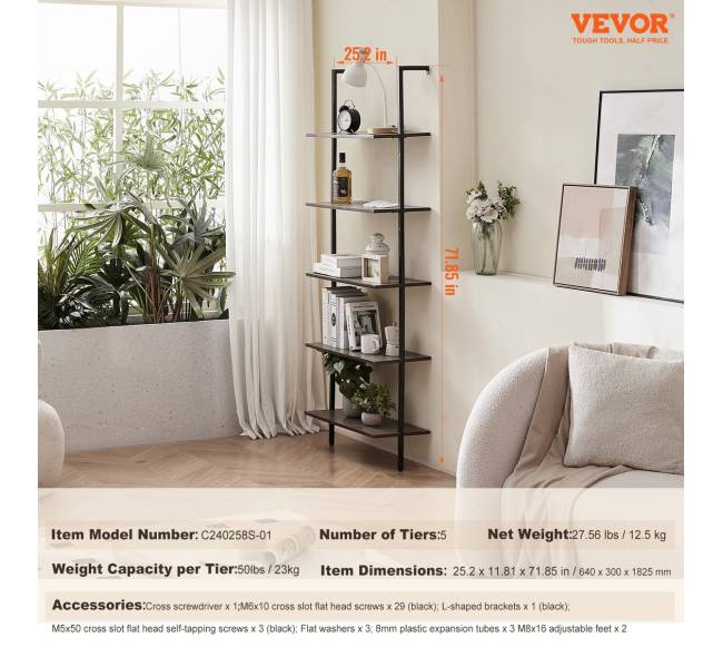 Pramoninė lentyna su 5 pakopomis 61cm montuojama ant sienos6