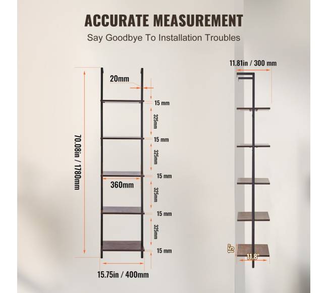 Pramoninė kvadratinė lentyna 5 aukštų sieninė5