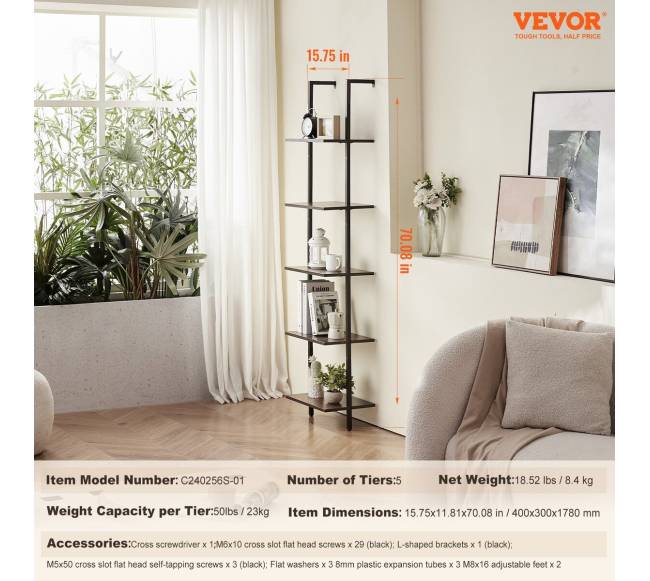 Pramoninė kvadratinė lentyna 5 aukštų sieninė6