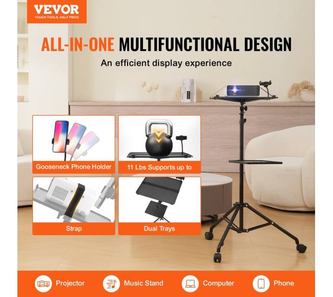 Projektoriaus ir nešiojamojo stovo trikojis su ratukais1