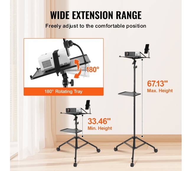 Projektoriaus ir nešiojamojo stovo trikojis su ratukais2