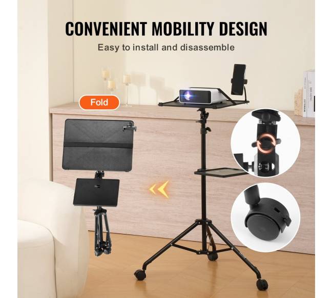 Projektoriaus ir nešiojamojo stovo trikojis su ratukais4