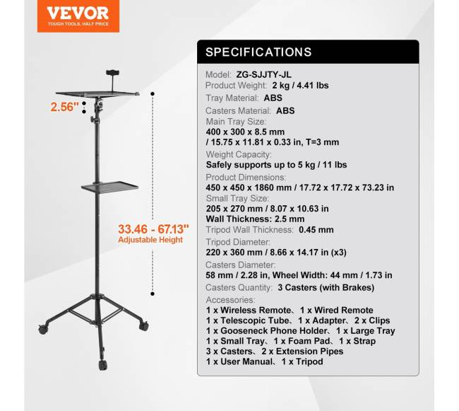 Projektoriaus ir nešiojamojo stovo trikojis su ratukais6