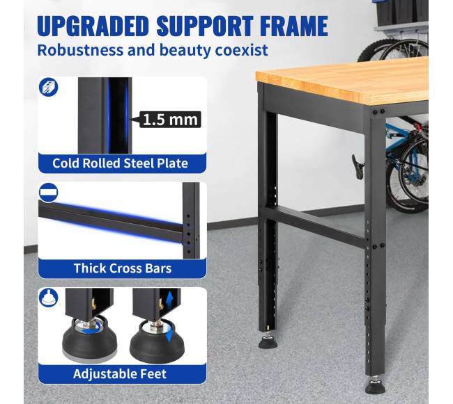 Reguliuojamo aukščio darbo stalas 122 x 50 cm su elektros lizdu5