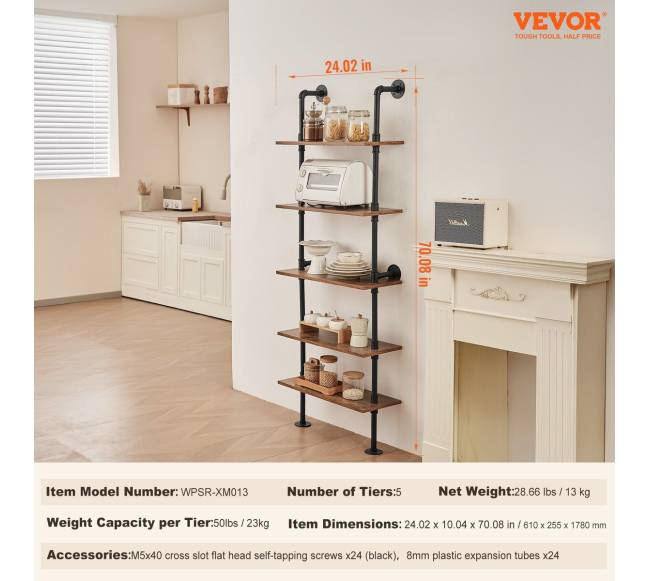 Pramoninė vamzdžių lentyna 5 aukštų sieninė6