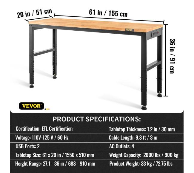 Reguliuojamo aukščio darbastalis su elektros lizdu6
