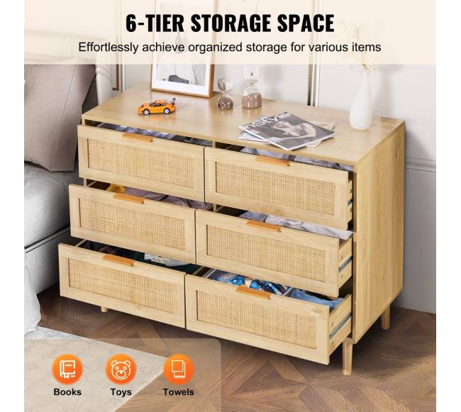 Šešių stalčių rataninė komoda miegamajam2