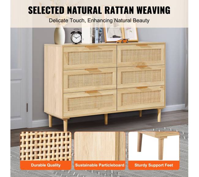 Šešių stalčių rataninė komoda miegamajam3