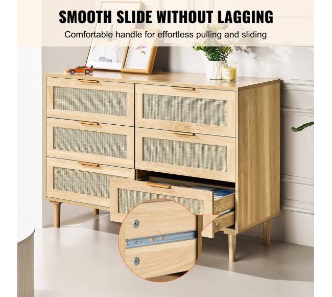 Šešių stalčių rataninė komoda miegamajam5