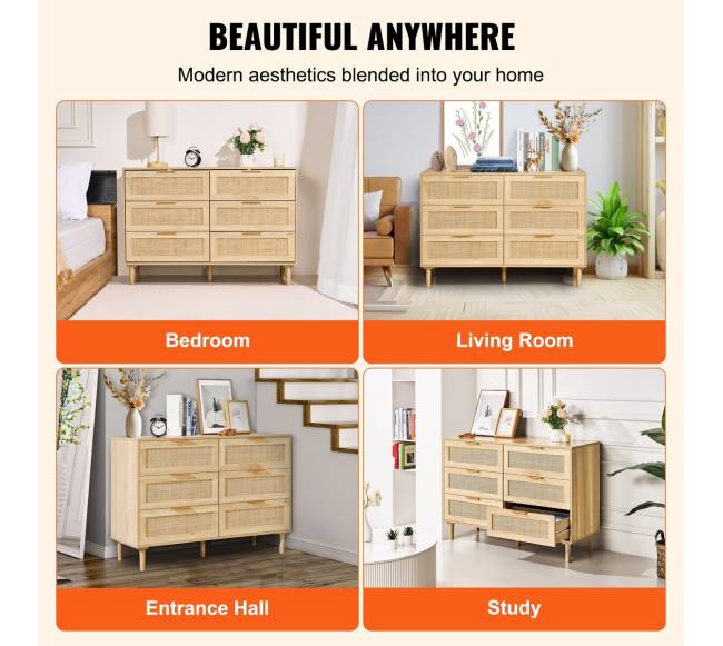 Šešių stalčių rataninė komoda miegamajam6