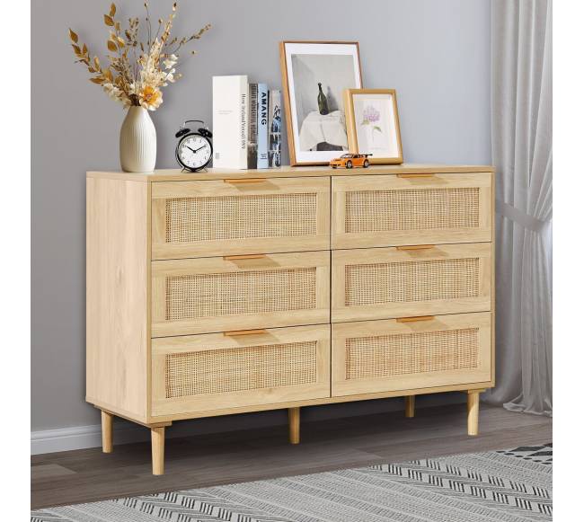 Šešių stalčių rataninė komoda miegamajam7