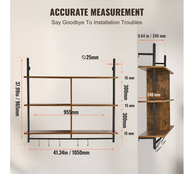 Trijų lygių sieninė industrinė lentyna5