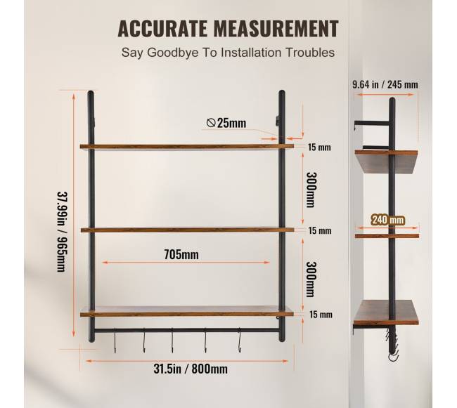 Pramoninė 3 lygių lentyna virtuvei ar miegamajam5