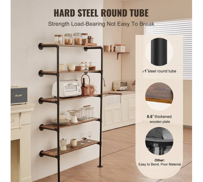 5 lygių vamzdžių lentyna sienai (2 vnt.)2