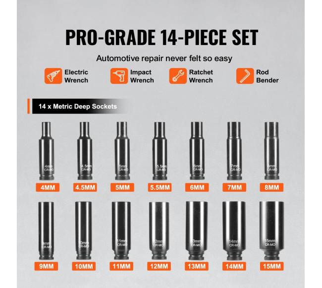 Smūginiai galvutės rinkinys 14 vnt. 14" 4-15 mm2