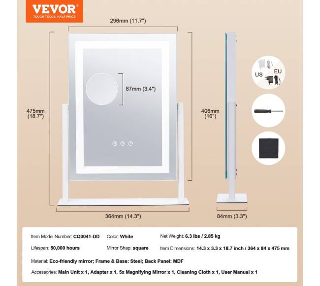 Apšviestas makiažo veidrodis su didinimu6