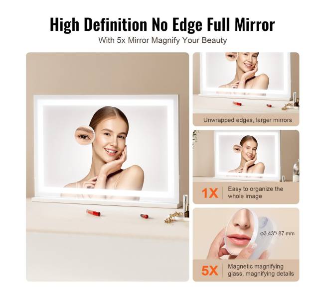 Apšviestas makiažo veidrodis su Bluetooth ir USB4