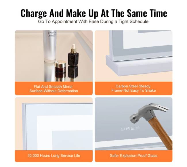 Apšviestas makiažo veidrodis su Bluetooth ir USB5